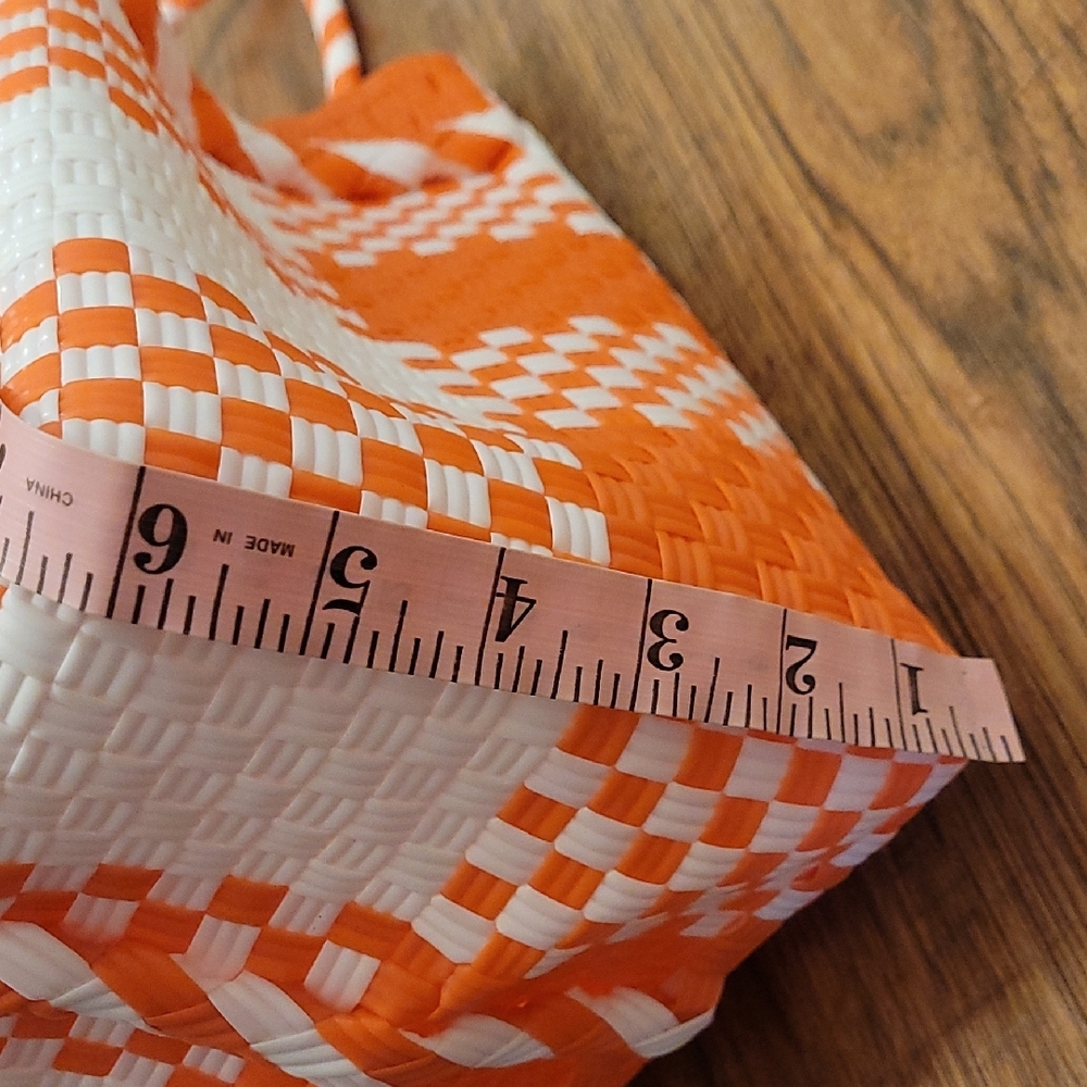 Orange and White Checkered Tote Bag - Picture 7 of 10